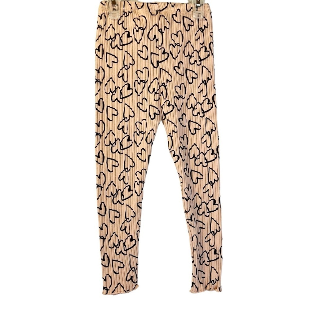 Zara Ribbed‎ Heart Print Pink Black Leggings Balletcore